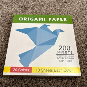 Origami Paper Double Sided Non-Toxic Color 200 Sheets 20 Colors 6" Squares